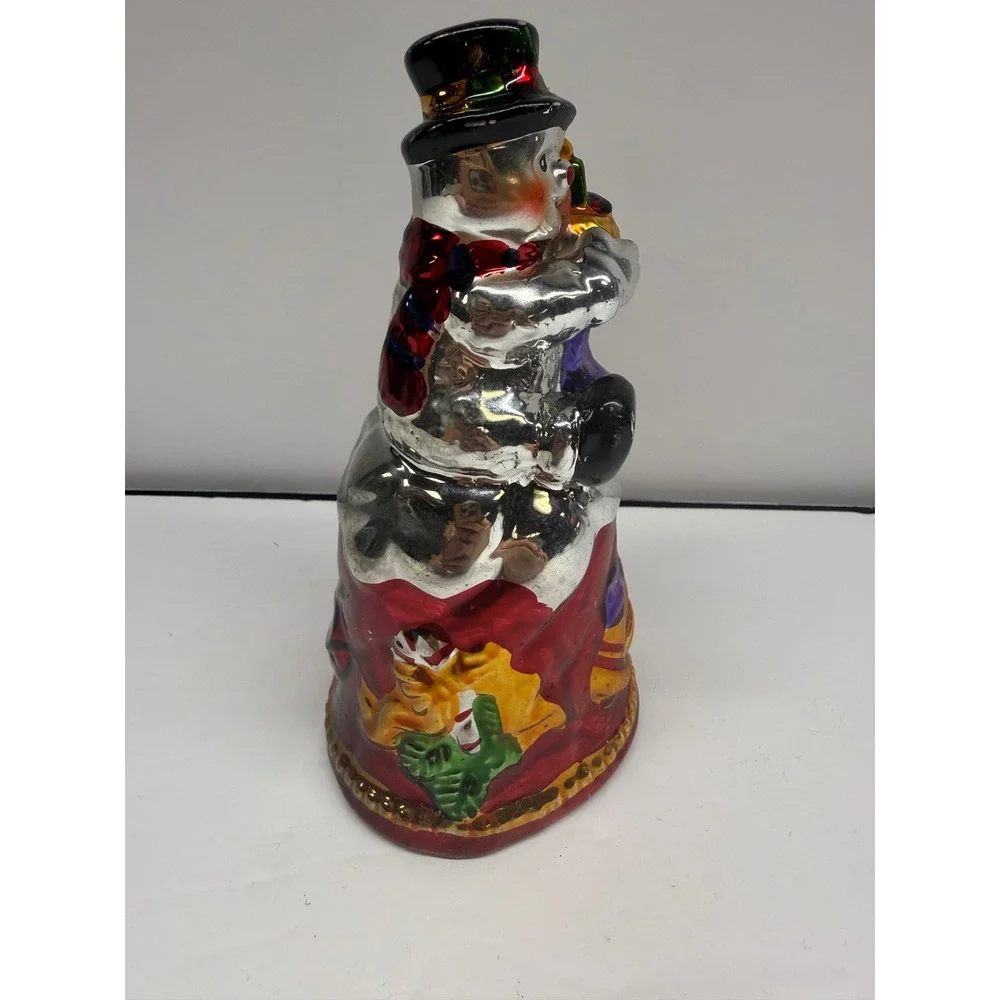 Vintage Mercury Glass Snowman Christmas Bell Hand Painted Holiday Decor 7 Inch